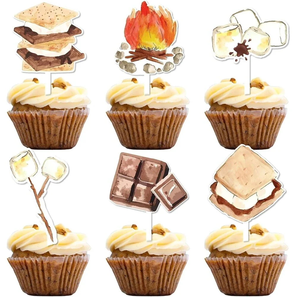 S'more Party Decoration Cupcake/Cake Toppers - Set of 24